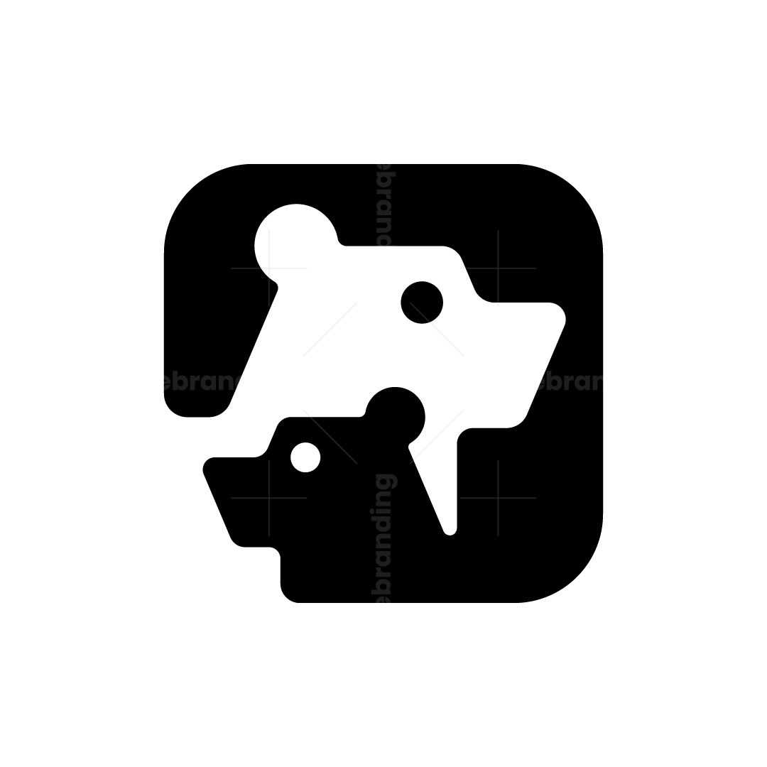 modern logo featuring two stylized brother bears in a black and white square with rounded corners