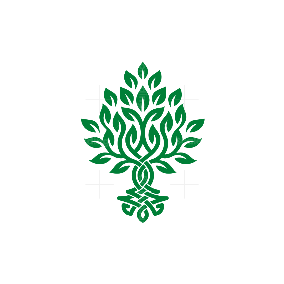 Elven wood Tree Line Green Logo, image size:1080x1080