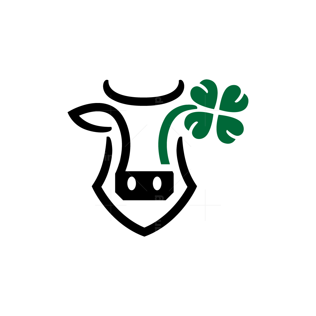 Green Lucky Clover Cow Logo, image size:1080x1080