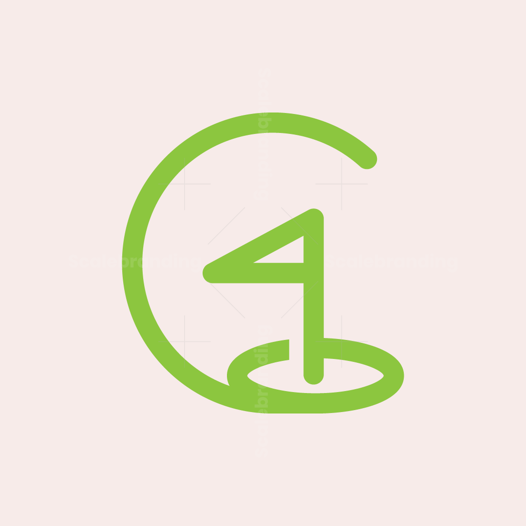 Green monoline logo letter G with golf club flag base stroke minimalist vector style