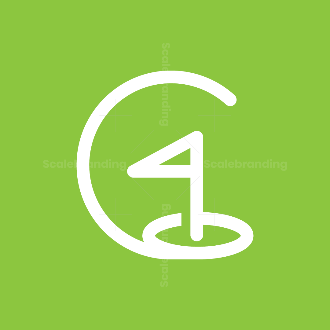 Golf logo with monoline minimalist letter G in white over green background
