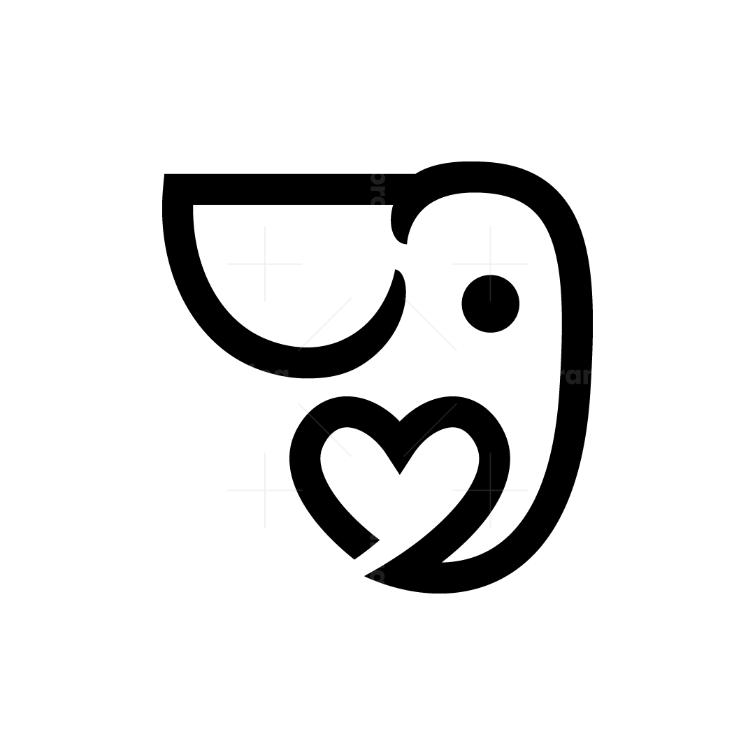 Minimalist Elephant Head Love Logo, image size:1080x1080