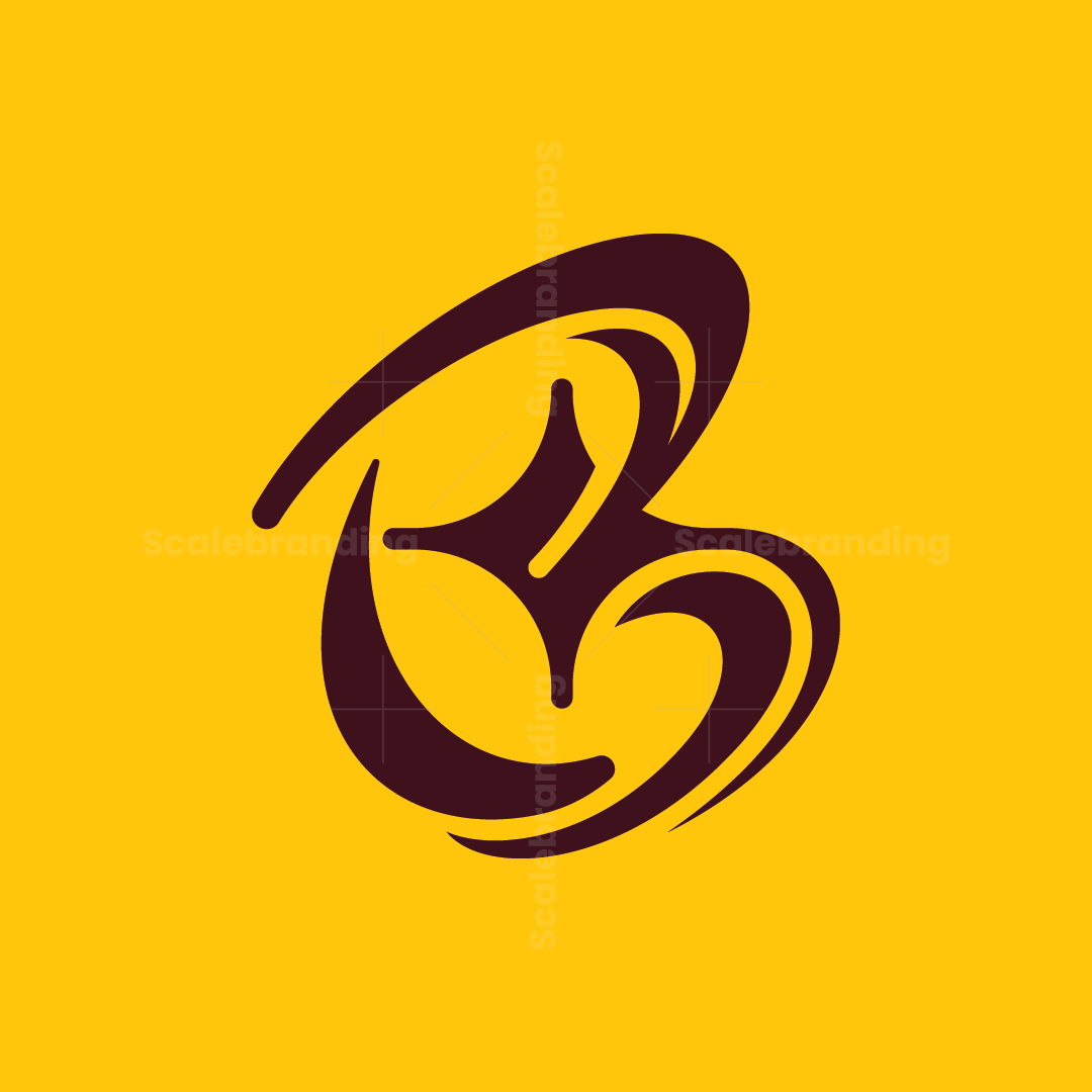 Modern logo letter B monoline swirl with starlight highlights in maroon and yellow
