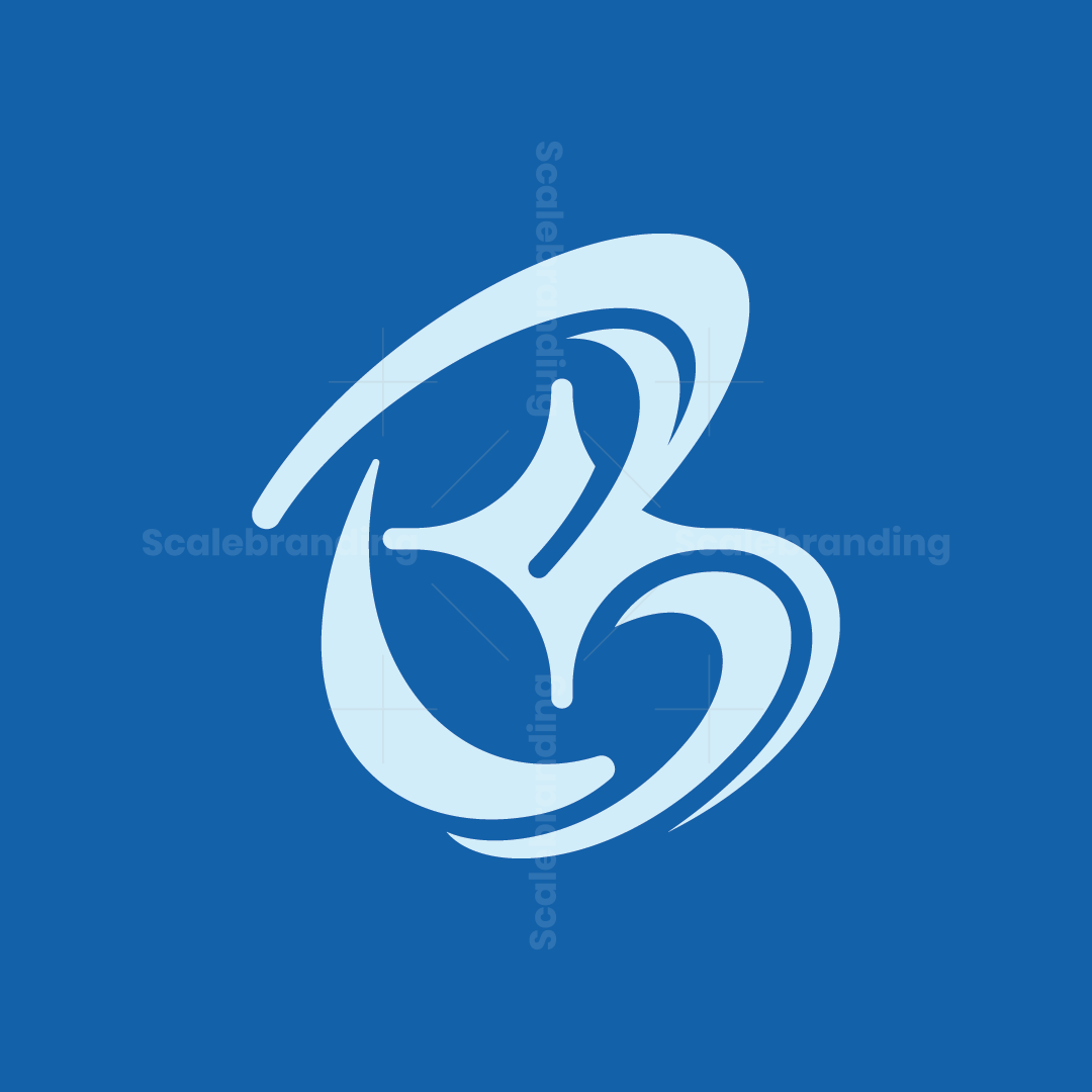 Logo with modern letter B made of light-blue swirls on a solid blue background