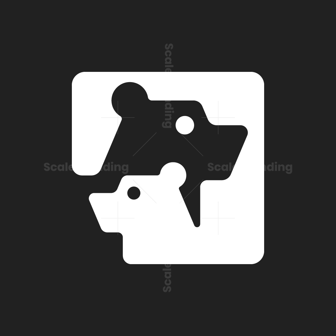 Minimalist modern logo featuring two bear heads in black and white forming a square shape