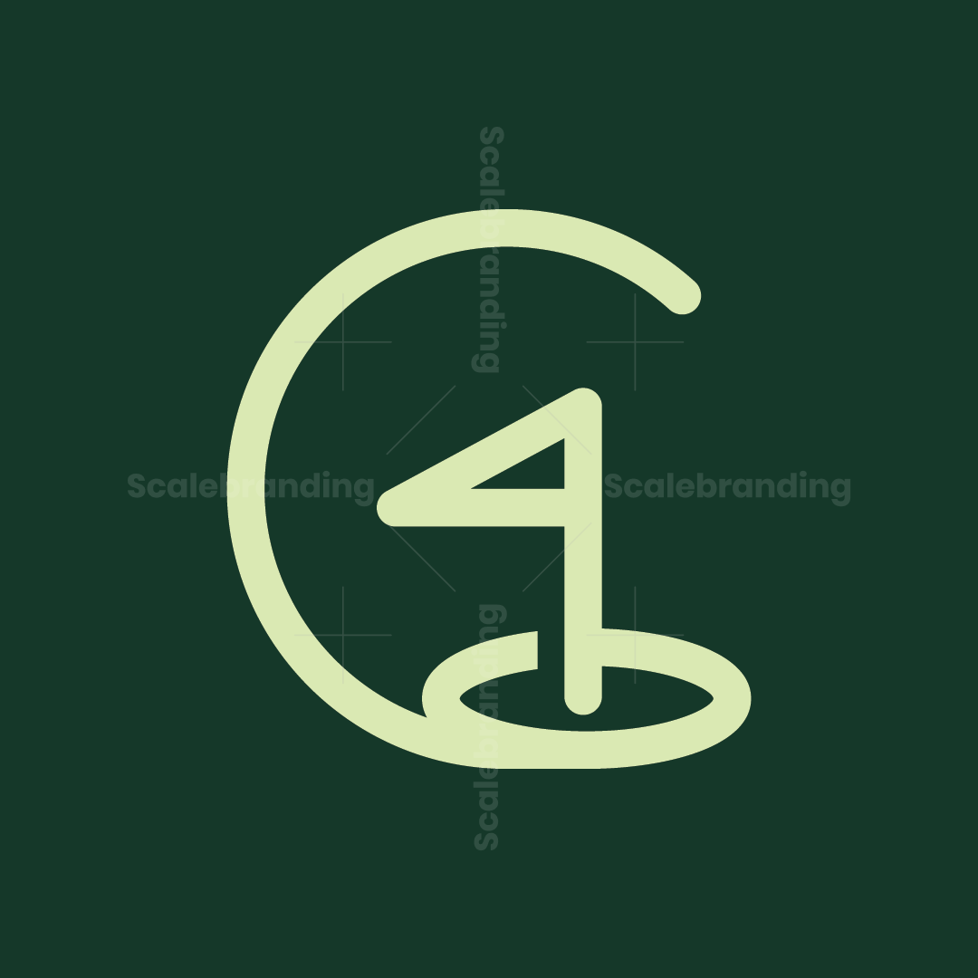 Golf logo with monoline minimalist letter G in light green over dark green background