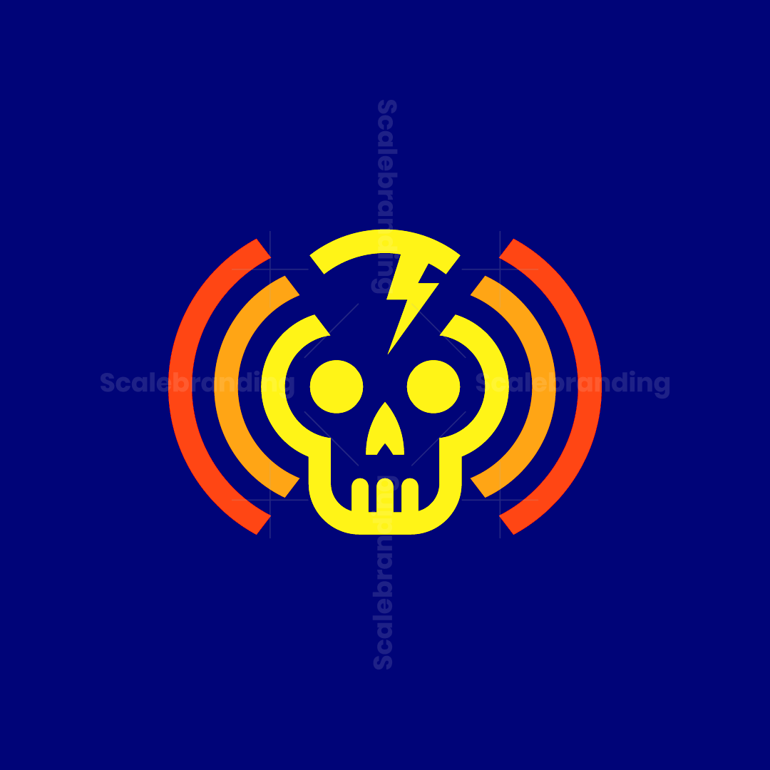Skull with WiFi and electricity symbol logo | Scalebranding